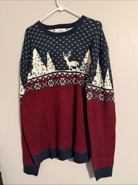 Men's Fair Isle Crewneck Sweater - Red & Navy